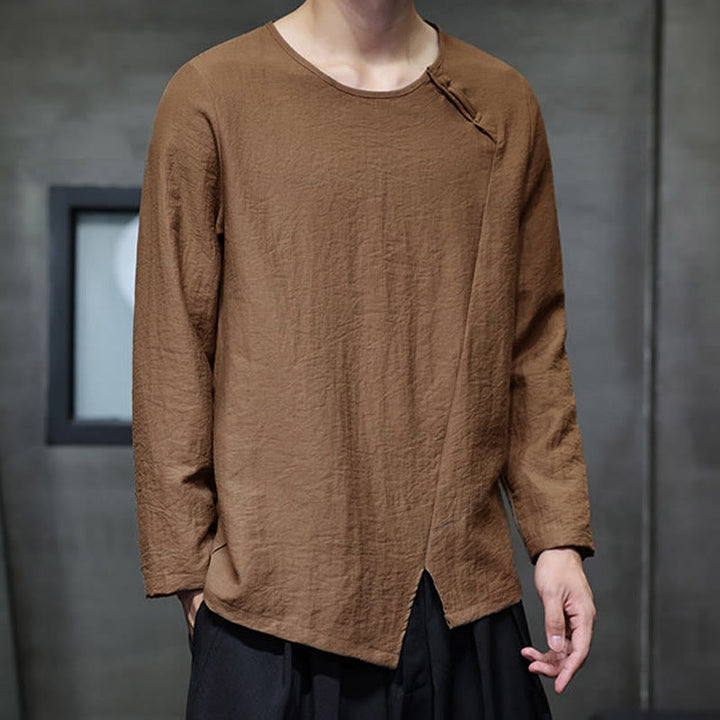 Chemises pour hommes en coton à manches longues et col rond Buddha Stones de couleur unie - image 37
