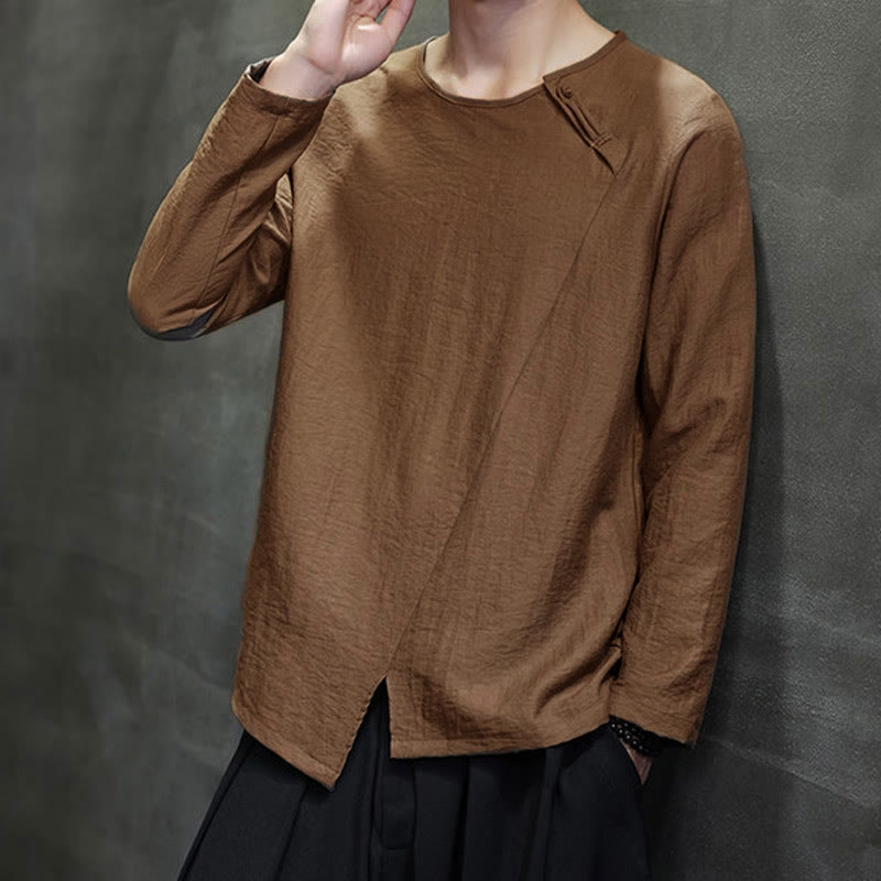 Chemises pour hommes à manches longues et col rond, couleur unie, motif Buddha Stones - image 39