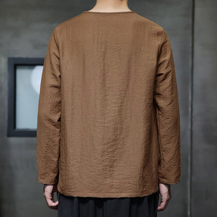 Chemises pour hommes en coton à manches longues et col rond Buddha Stones de couleur unie - image 35