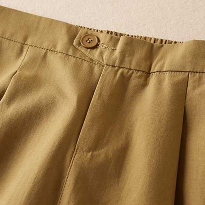 Short d'été Buddha Stones en coton et lin uni avec fermeture éclair et poches pour femme