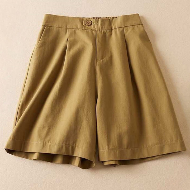 Short d'été Buddha Stones en coton et lin uni avec fermeture éclair et poches pour femme