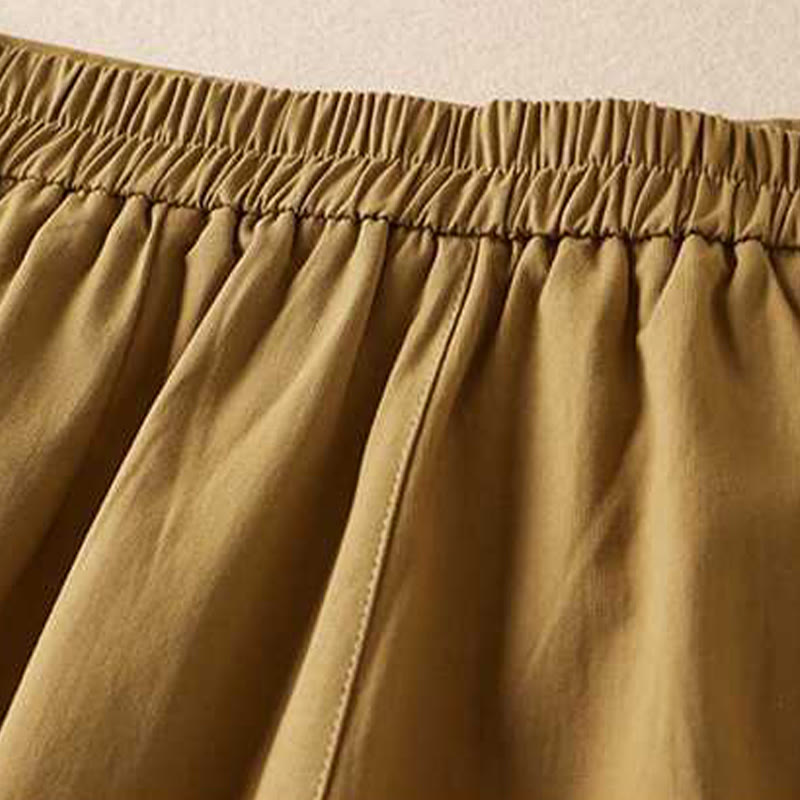 Short d'été Buddha Stones en coton et lin uni avec fermeture éclair et poches pour femme
