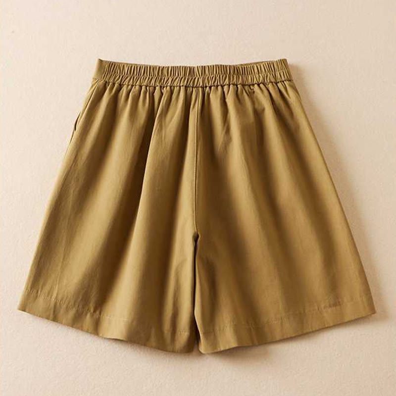 Short d'été Buddha Stones en coton et lin uni avec fermeture éclair et poches pour femme