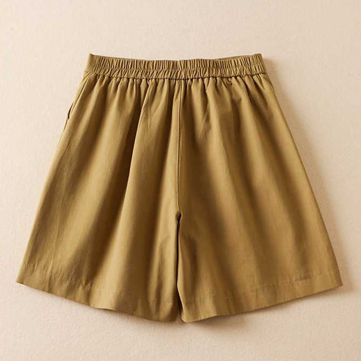 Short d'été Buddha Stones en coton et lin uni avec fermeture éclair et poches pour femme