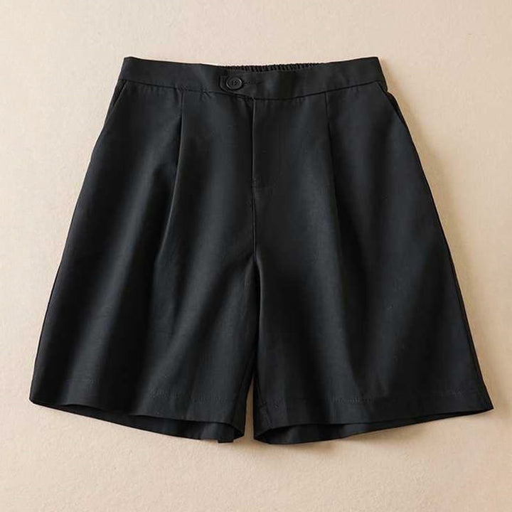 Short d'été Buddha Stones en coton et lin uni avec fermeture éclair et poches pour femme