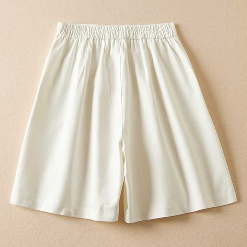 Short d'été Buddha Stones en coton et lin uni avec fermeture éclair et poches pour femme