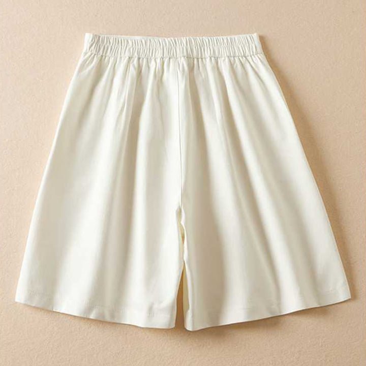 Short d'été Buddha Stones en coton et lin uni avec fermeture éclair et poches pour femme