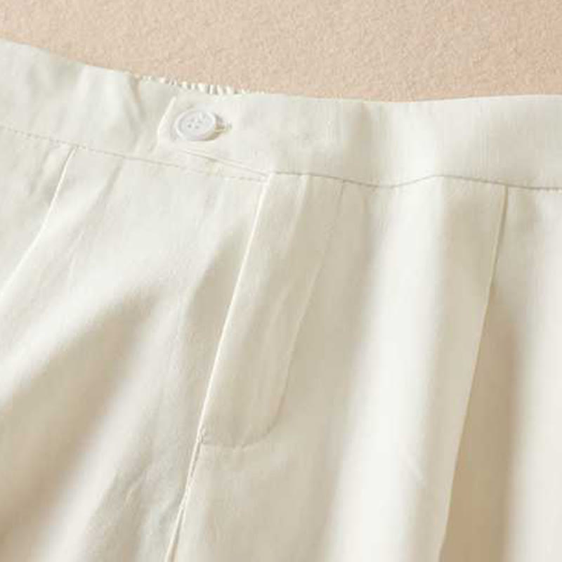 Short d'été Buddha Stones en coton et lin uni avec fermeture éclair et poches pour femme
