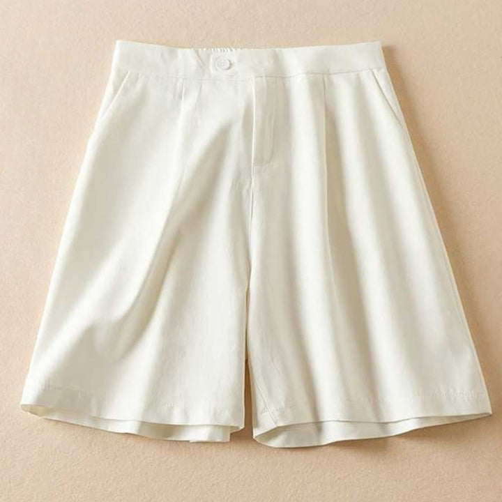 Short d'été Buddha Stones en coton et lin uni avec fermeture éclair et poches pour femme