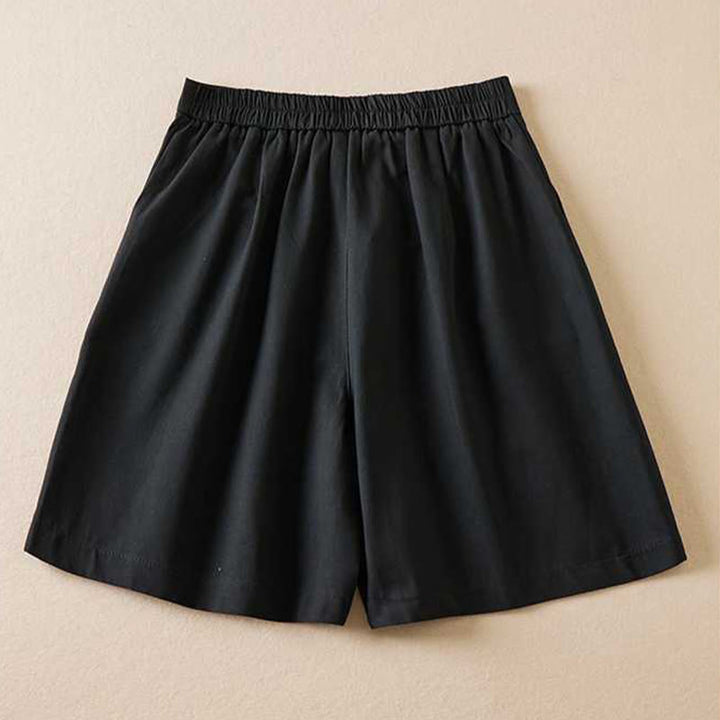 Short d'été Buddha Stones en coton et lin uni avec fermeture éclair et poches pour femme