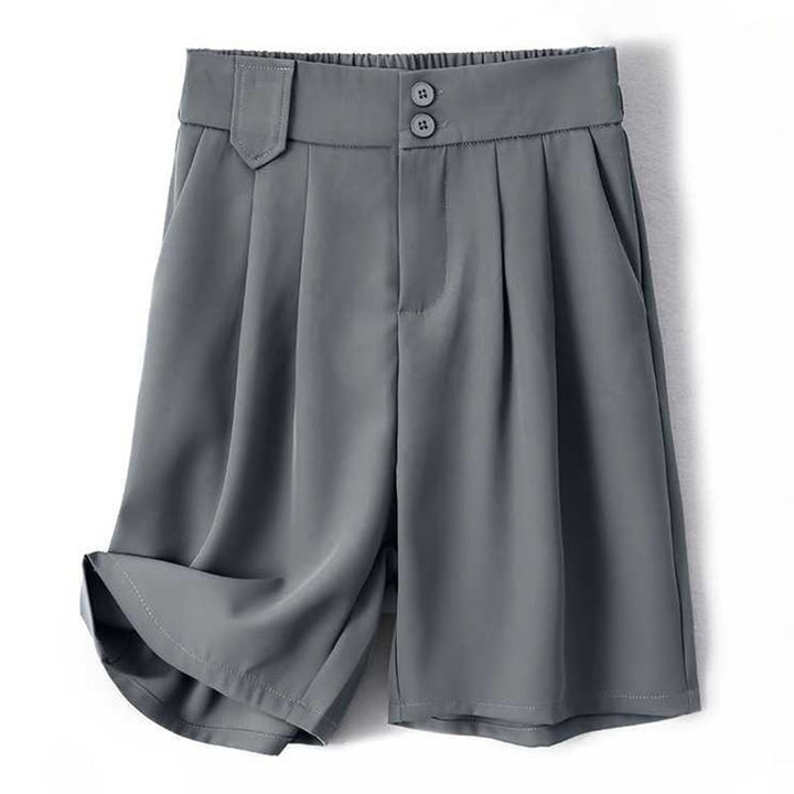 Short d'été décontracté en coton et lin avec poches pour femme, style Buddha Stones, avec fermeture éclair et boutons - Gris ardoise clair - US8-10，UK/AU12-14，EU40-42 (2XL) - image 0