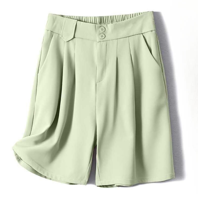 Short d'été décontracté en coton et lin avec poches pour femme, style Buddha Stones, avec fermeture éclair et boutons