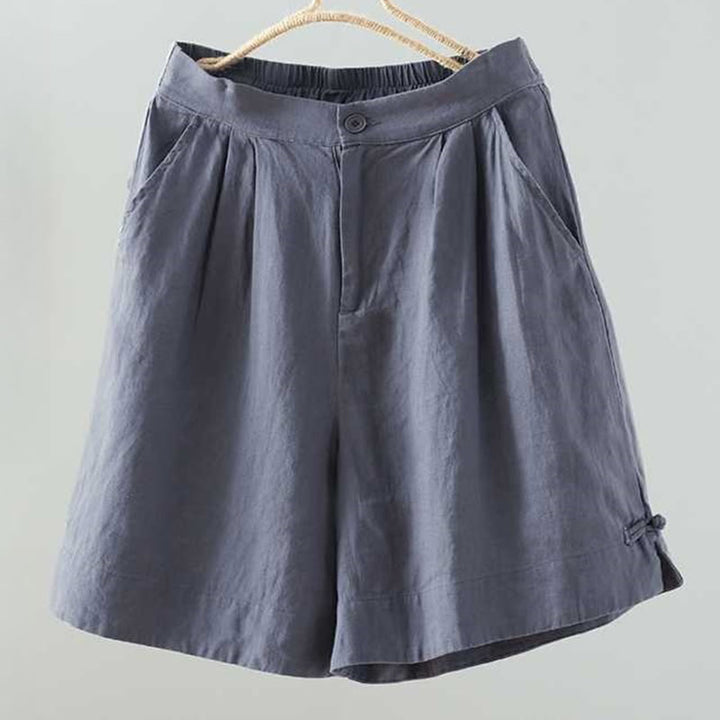 Short d'été décontracté en fibre acrylique avec poches et boutons en forme de grenouille, couleur unie, style décontracté, Buddha Stones