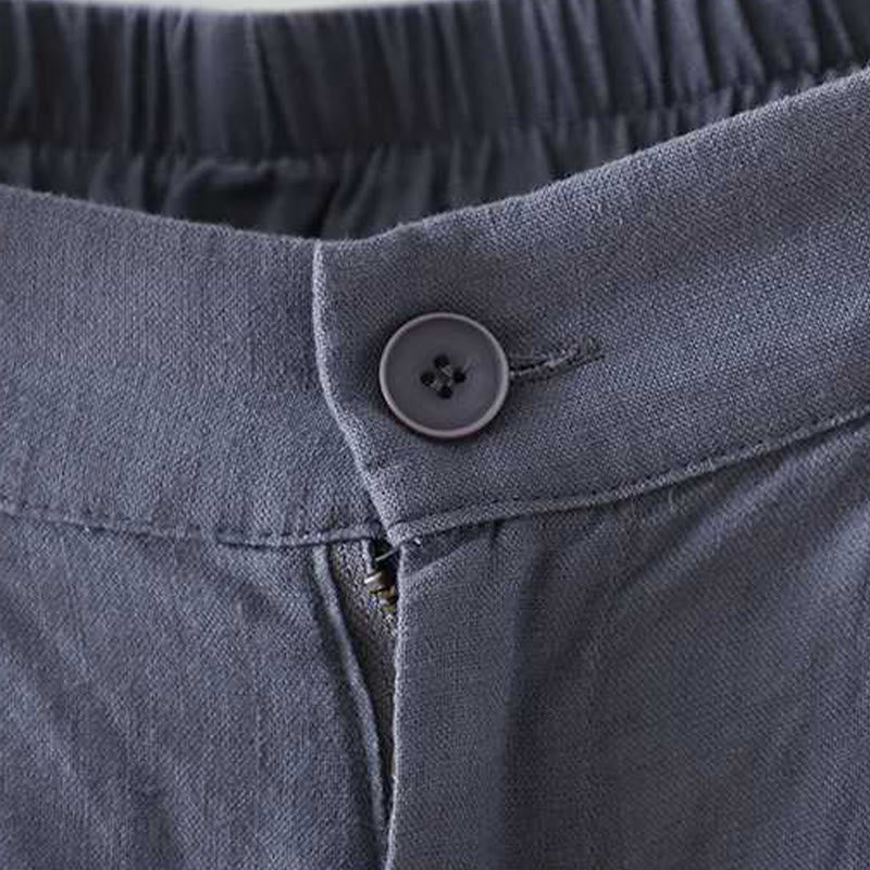 Short d'été décontracté en fibre acrylique avec poches et boutons en forme de grenouille, couleur unie, style décontracté, Buddha Stones - image 2