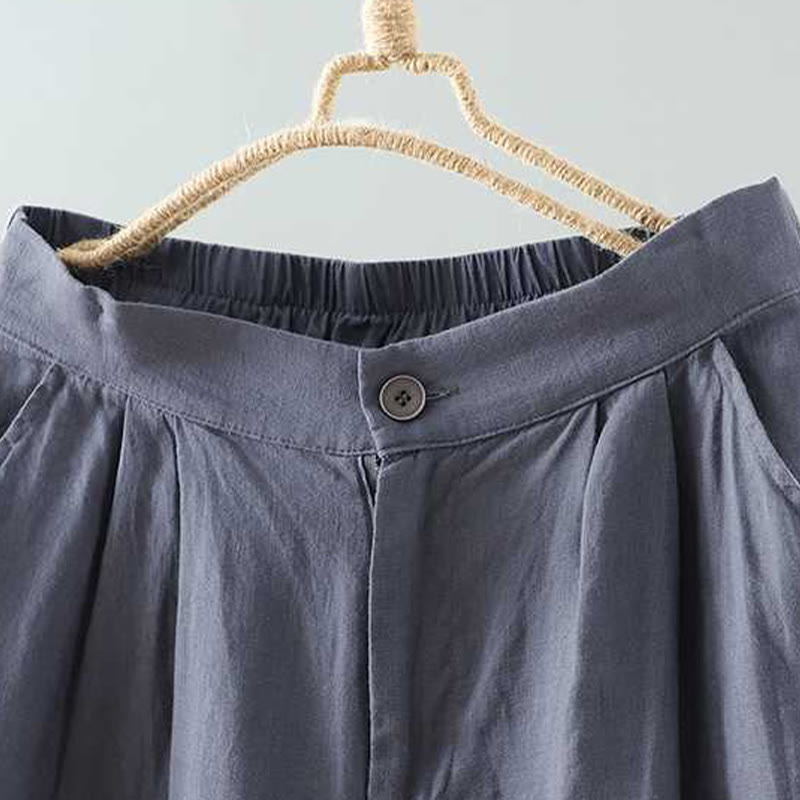 Short d'été décontracté en fibre acrylique avec poches et boutons en forme de grenouille, couleur unie, style décontracté, Buddha Stones - image 1