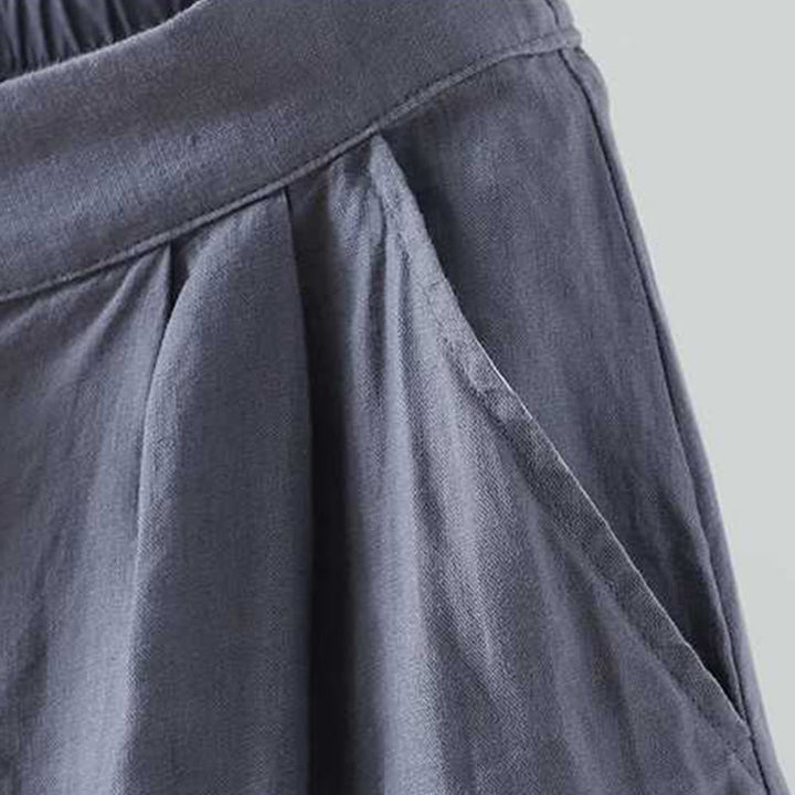 Short d'été décontracté en fibre acrylique avec poches et boutons en forme de grenouille, couleur unie, style décontracté, Buddha Stones - image 4