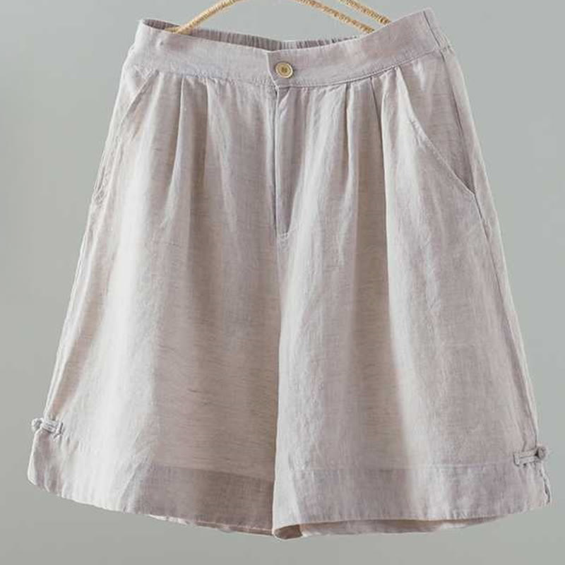 Short d'été décontracté en fibre acrylique avec poches et boutons en forme de grenouille, couleur unie, style décontracté, Buddha Stones