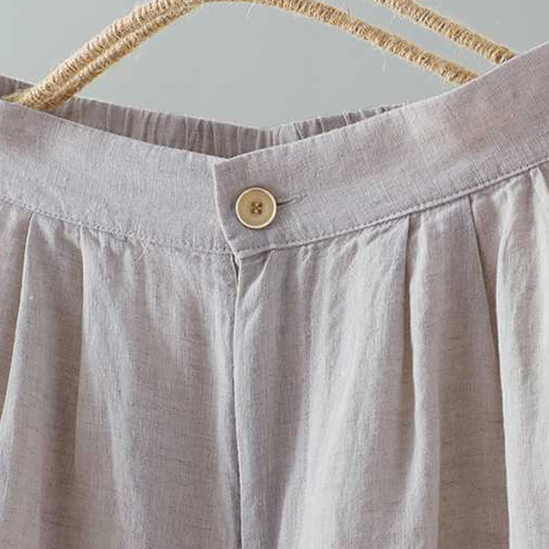 Short d'été décontracté en fibre acrylique avec poches et boutons en forme de grenouille, couleur unie, style décontracté, Buddha Stones