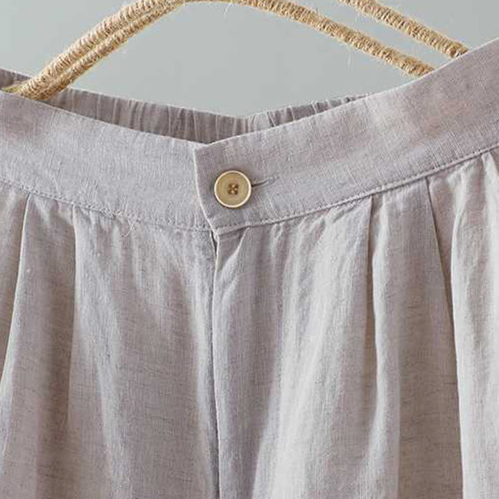 Short d'été décontracté en fibre acrylique avec poches et boutons en forme de grenouille, couleur unie, style décontracté, Buddha Stones