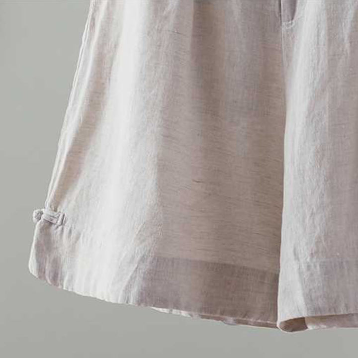 Short d'été décontracté en fibre acrylique avec poches et boutons en forme de grenouille, couleur unie, style décontracté, Buddha Stones