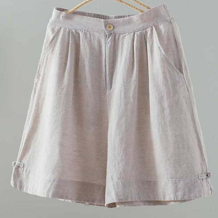 Short d'été décontracté en fibre acrylique avec poches et boutons en forme de grenouille, couleur unie, style décontracté, Buddha Stones - Coquillage - US12，UK/AU16，EU44 (2XL) - image 6