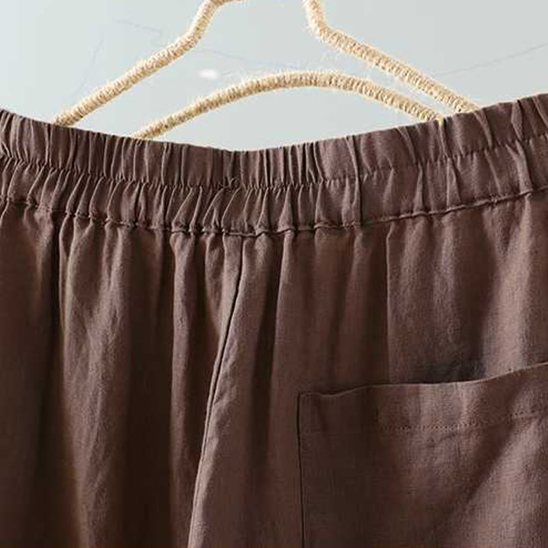 Short d'été décontracté en fibre acrylique avec poches et boutons en forme de grenouille, couleur unie, style décontracté, Buddha Stones