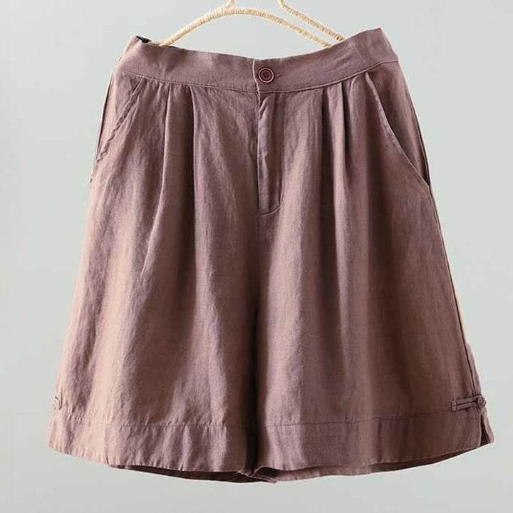 Short d'été décontracté en fibre acrylique avec poches et boutons en forme de grenouille, couleur unie, style décontracté, Buddha Stones - SaddleBrown - US12，UK/AU16，EU44 (2XL) - image 11