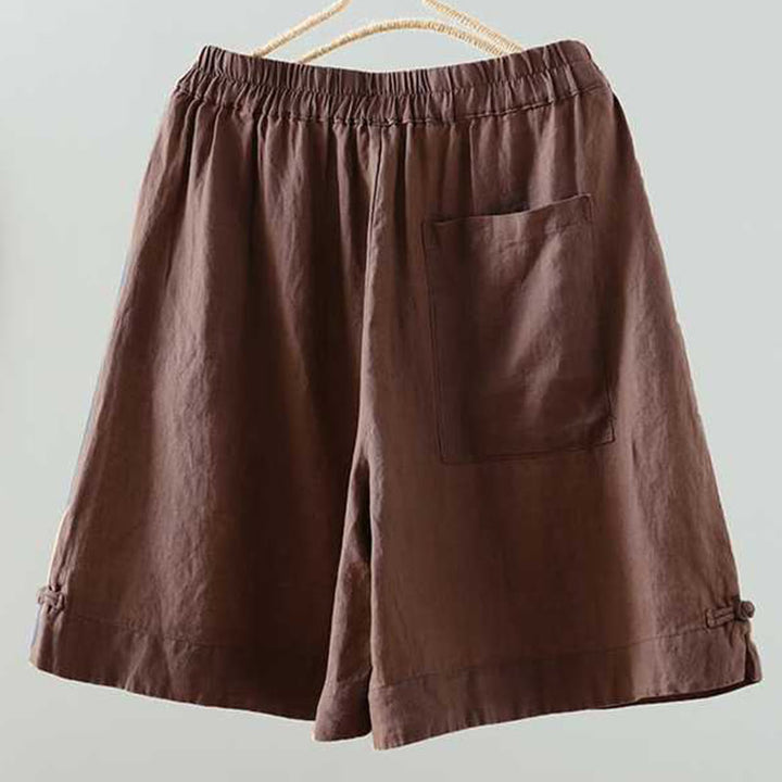 Short d'été décontracté en fibre acrylique avec poches et boutons en forme de grenouille, couleur unie, style décontracté, Buddha Stones