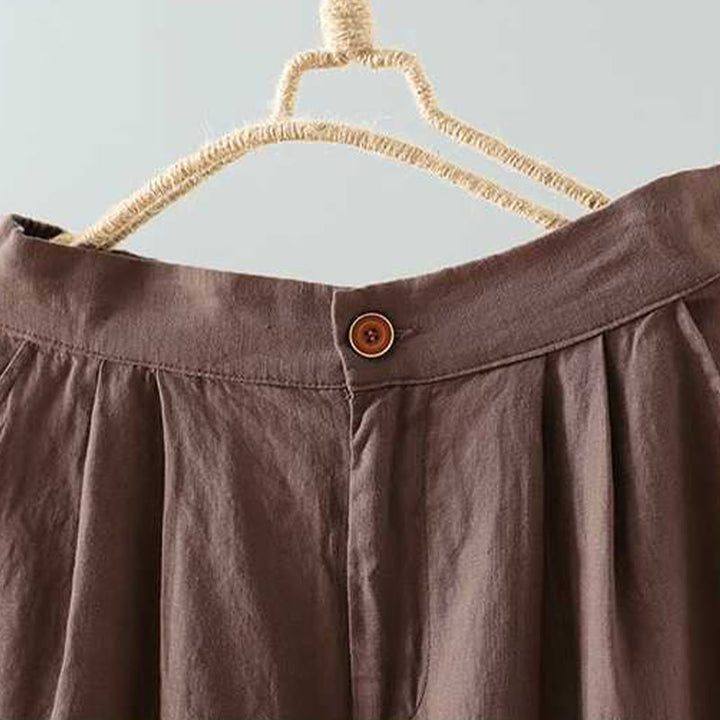 Short d'été décontracté en fibre acrylique avec poches et boutons en forme de grenouille, couleur unie, style décontracté, Buddha Stones
