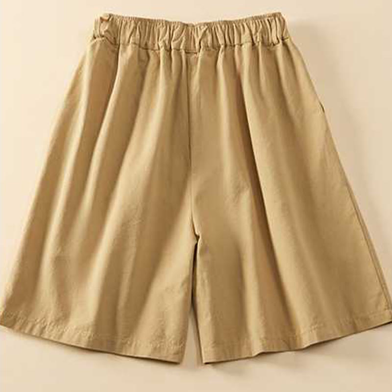 Short d'été décontracté en coton uni avec poches pour femme Motif Buddha Stones