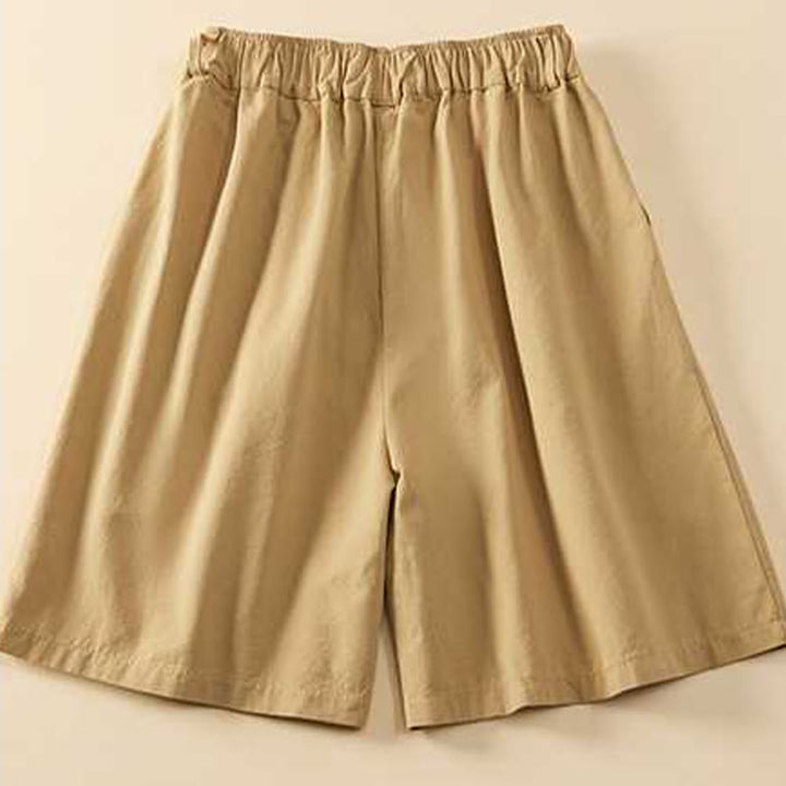 Short d'été décontracté en coton uni avec poches pour femme Motif Buddha Stones