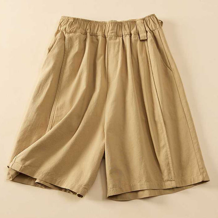 Short d'été décontracté en coton uni avec poches pour femme Motif Buddha Stones