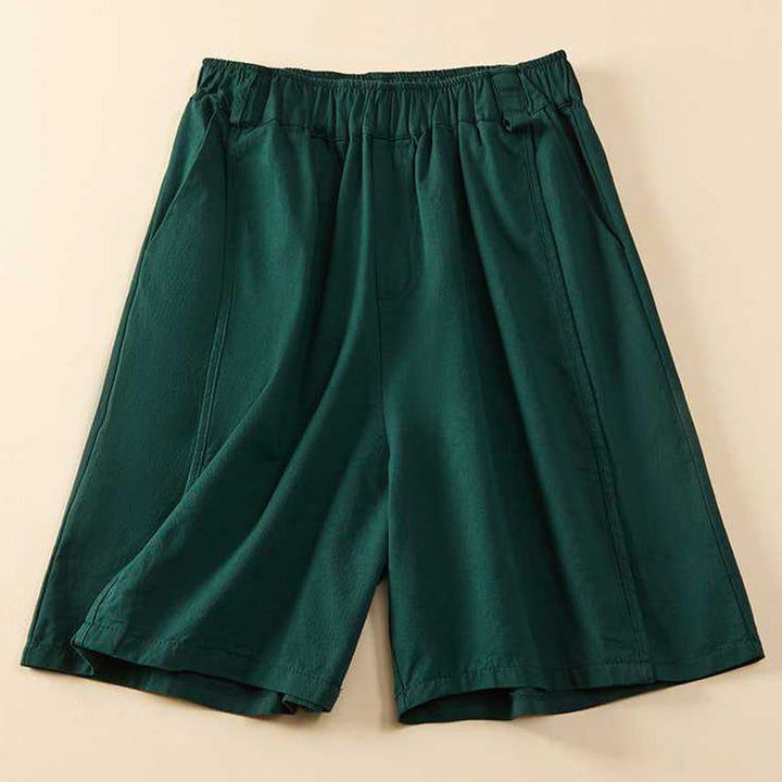 Short d'été décontracté en coton uni avec poches pour femme Motif Buddha Stones