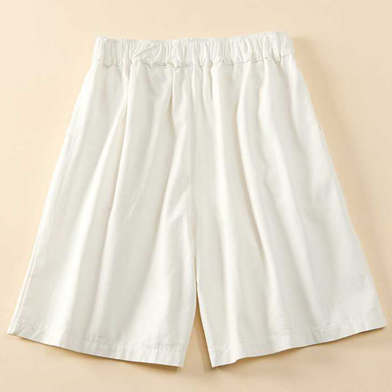 Short d'été décontracté en coton uni avec poches pour femme Motif Buddha Stones