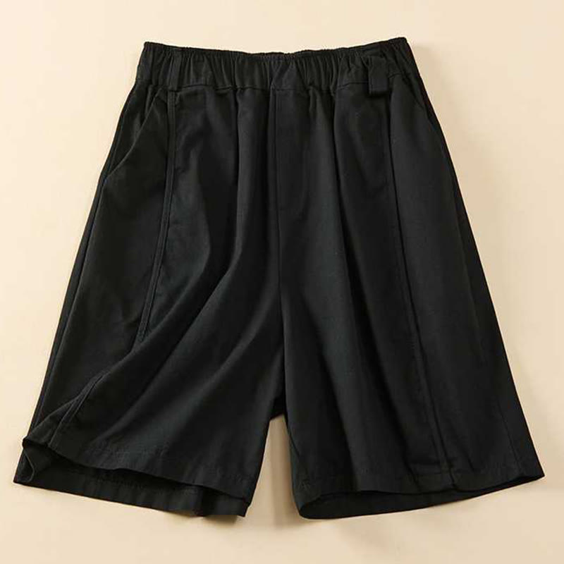 Short d'été décontracté en coton uni avec poches pour femme Motif Buddha Stones