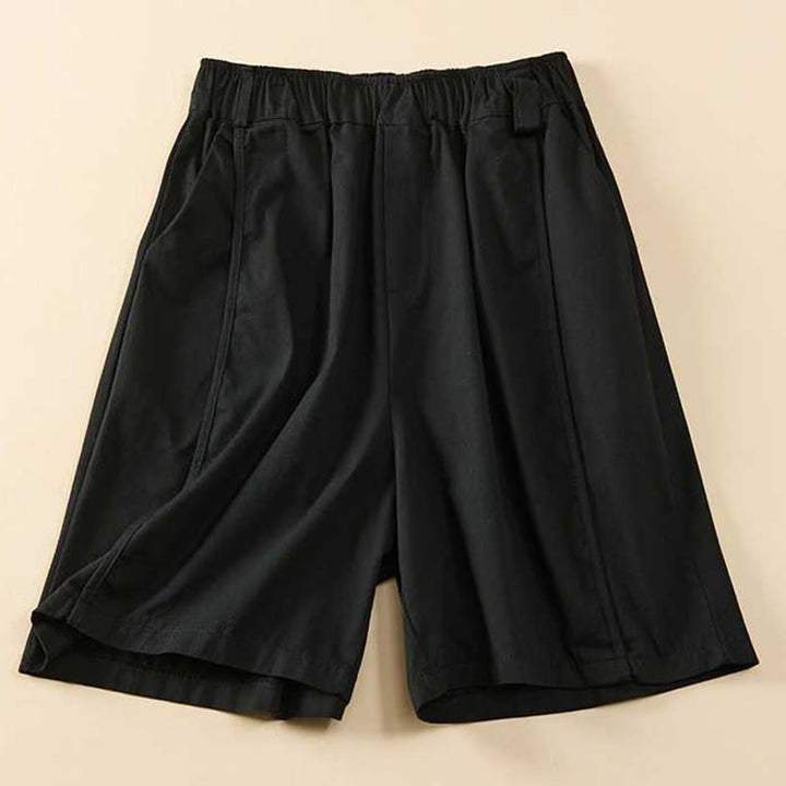 Short d'été décontracté en coton uni avec poches pour femme Motif Buddha Stones