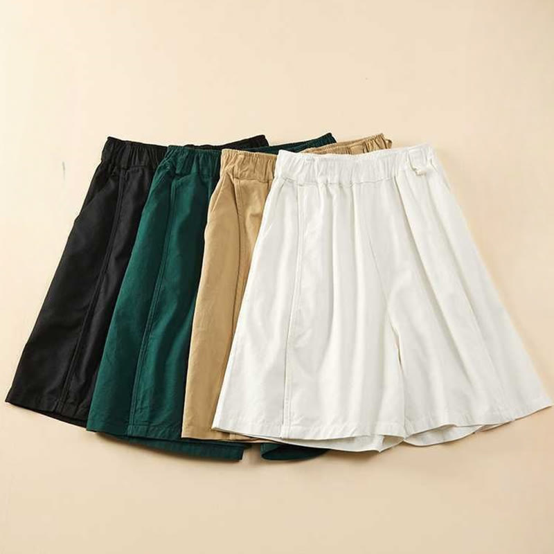 Short d'été décontracté en coton uni avec poches pour femme Motif Buddha Stones