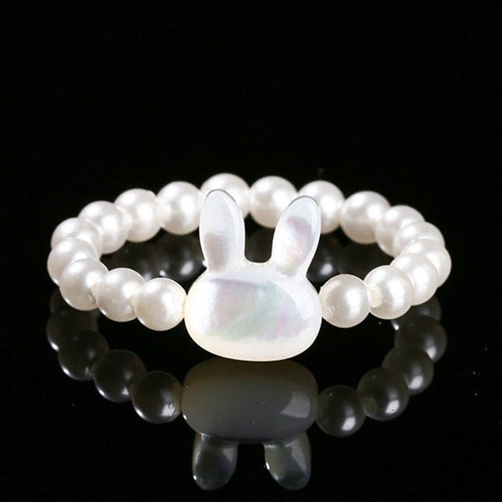 Bague élastique en pierre de Tridacna de 3 mm avec pierre de Buddha Stones et bénédiction du lapin