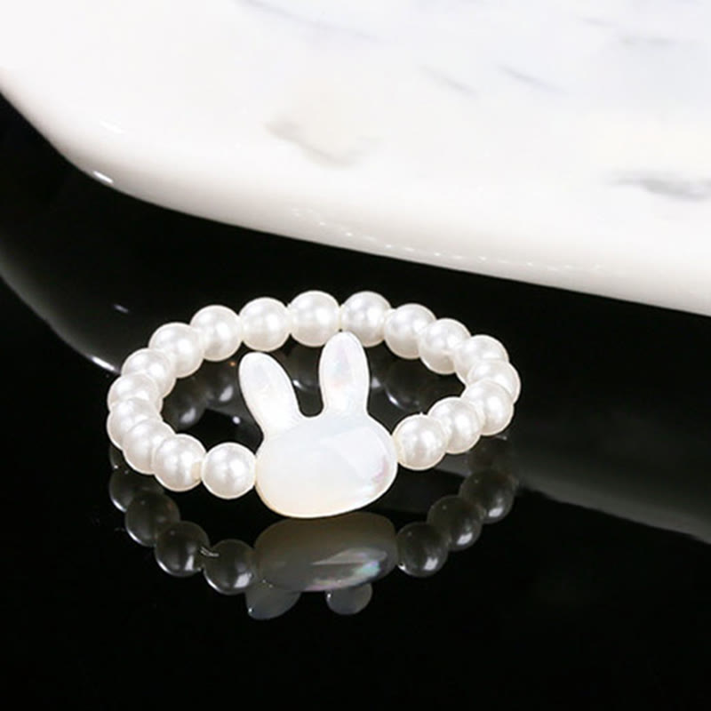 Bague élastique en pierre de Tridacna de 3 mm avec pierre de Buddha Stones et bénédiction du lapin