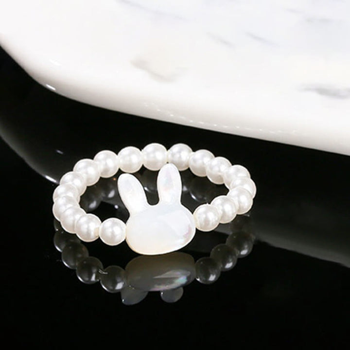 Bague élastique en pierre de Tridacna de 3 mm avec pierre de Buddha Stones et bénédiction du lapin