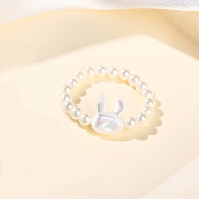 Bague élastique en pierre de Tridacna de 3 mm avec pierre de Buddha Stones et bénédiction du lapin