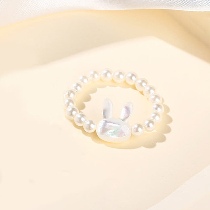 Bague élastique en pierre de Tridacna de 3 mm avec pierre de Buddha Stones et bénédiction du lapin