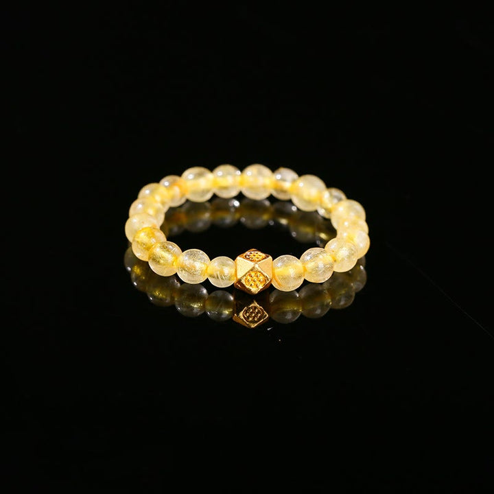 Bague élastique en perles de quartz rutile doré de 3 mm avec Buddha Stones