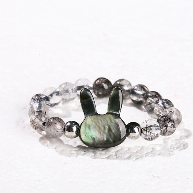 Buddha Stones Chat en Pierre Tridacna Quartz Rutile Noir 3 mm Buddha Stones - Lapin (corde élastique de 63 mm) - image 1
