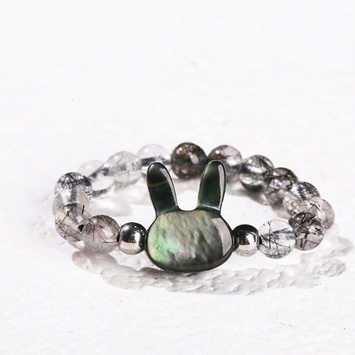 Buddha Stones Chat en Pierre Tridacna Quartz Rutile Noir 3 mm Buddha Stones - Lapin (corde élastique de 63 mm) - image 1