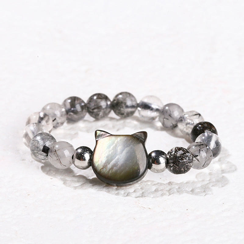 Buddha Stones Chat en Pierre Tridacna Quartz Rutile Noir 3 mm Buddha Stones - Chat (corde élastique de 63 mm) - image 11