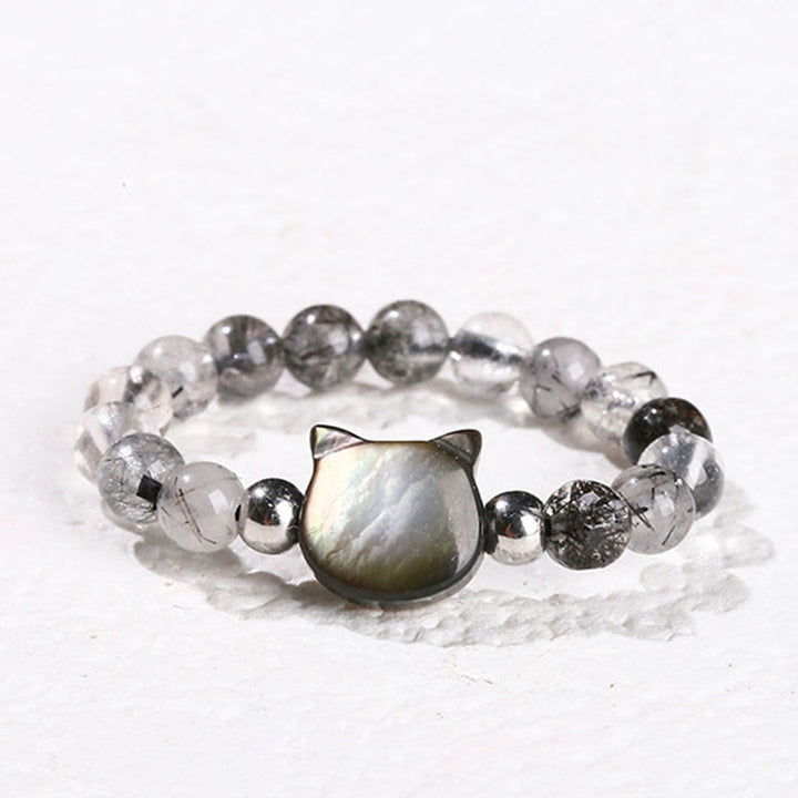 Buddha Stones Chat en Pierre Tridacna Quartz Rutile Noir 3 mm Buddha Stones - Chat (corde élastique de 63 mm) - image 11