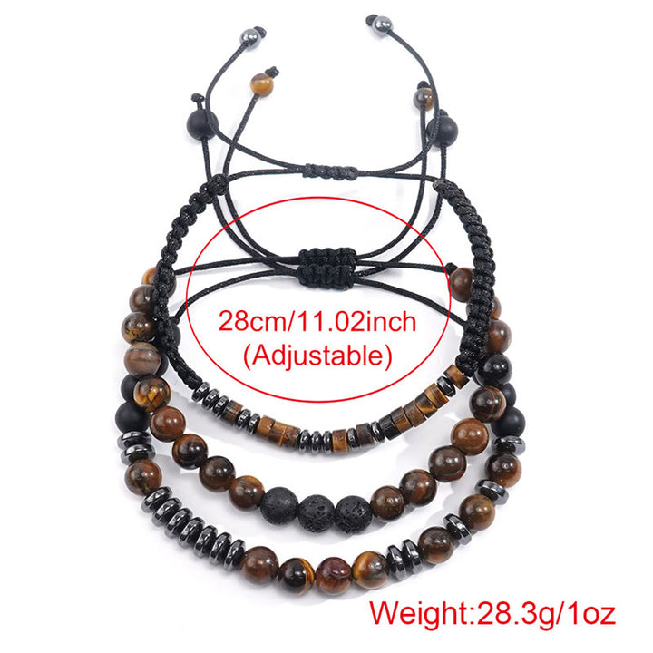 Ensemble de 3 bracelets de protection en pierre de lave œil de tigre et Buddha Stones