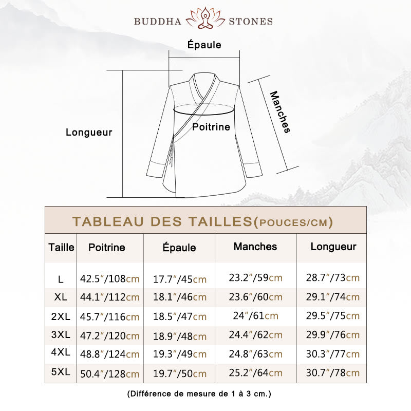 Buddha Stones en coton et lin pour homme, couleur unie, boutons demi-grenouille, style Tang  - image 3