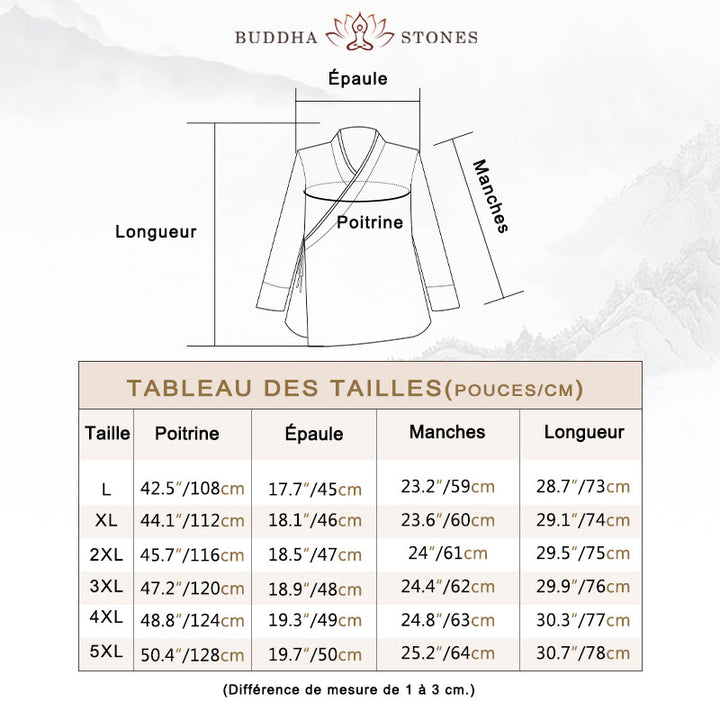 Buddha Stones en coton et lin pour homme, couleur unie, boutons demi-grenouille, style Tang  - image 3
